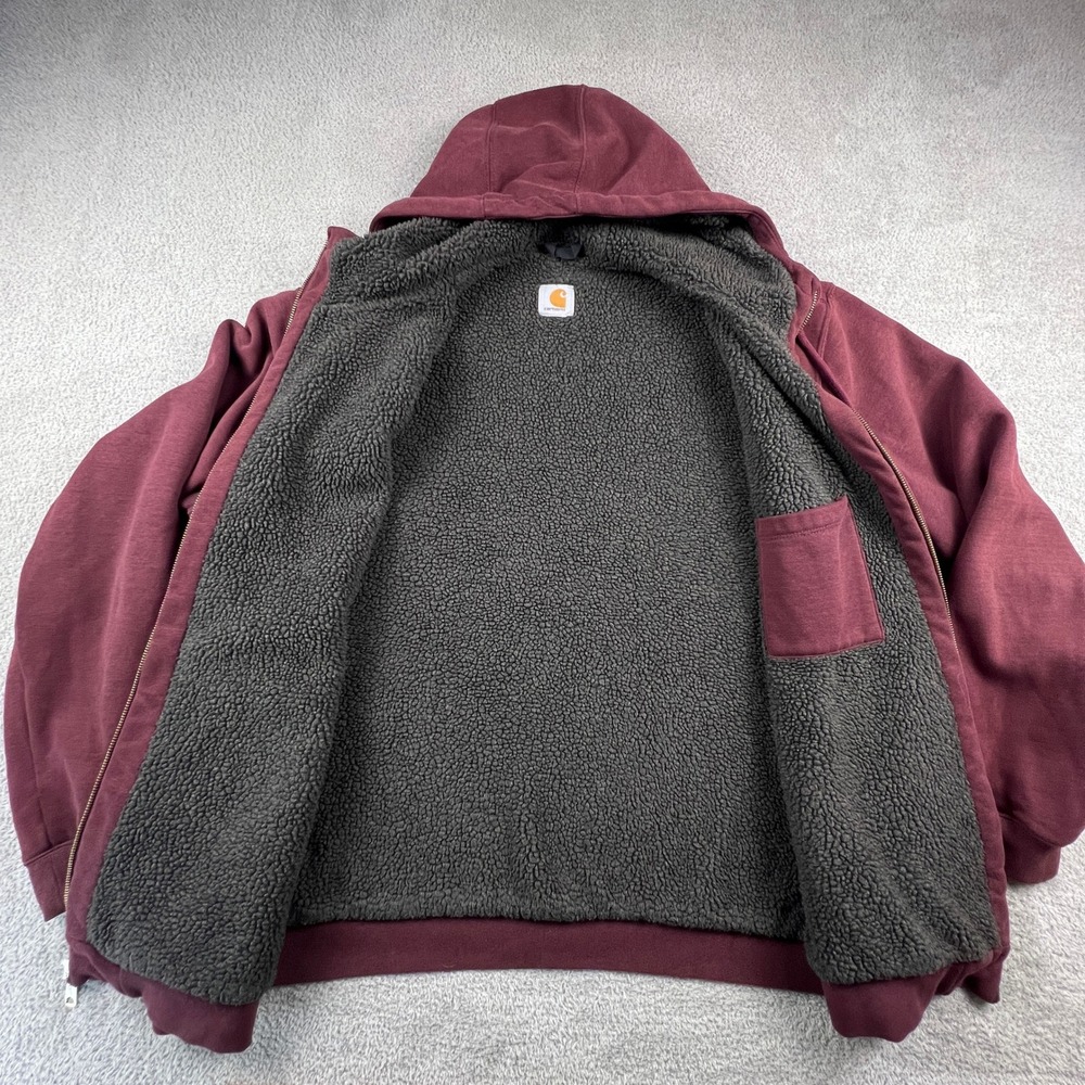 Carhartt Sherpa Lined Hoodie Mens 2XL Tall Burgundy Full Zip Workwear Sweatshirt - Picture 6 of 16